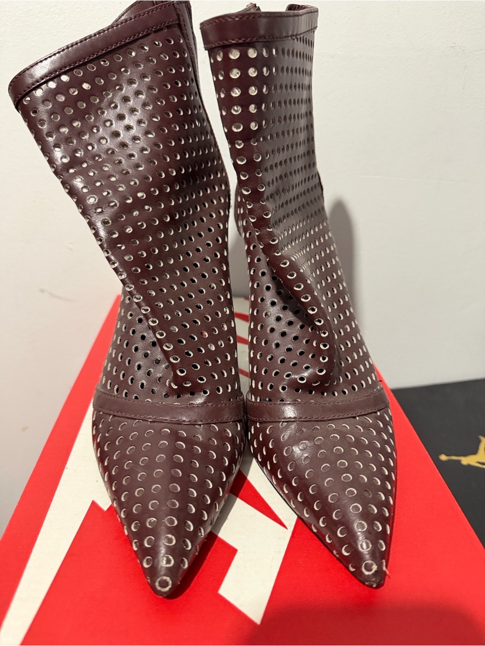 Alexander Wang Perforated Pointed Toe Burgundy Ankle Boots